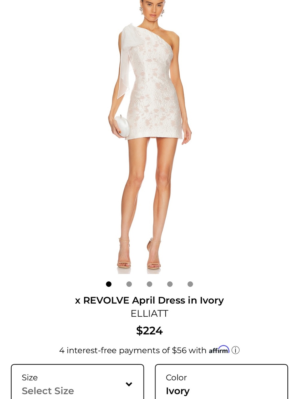 Elliatt One-Shoulder Mini Dress in Ivory with Bow Detail